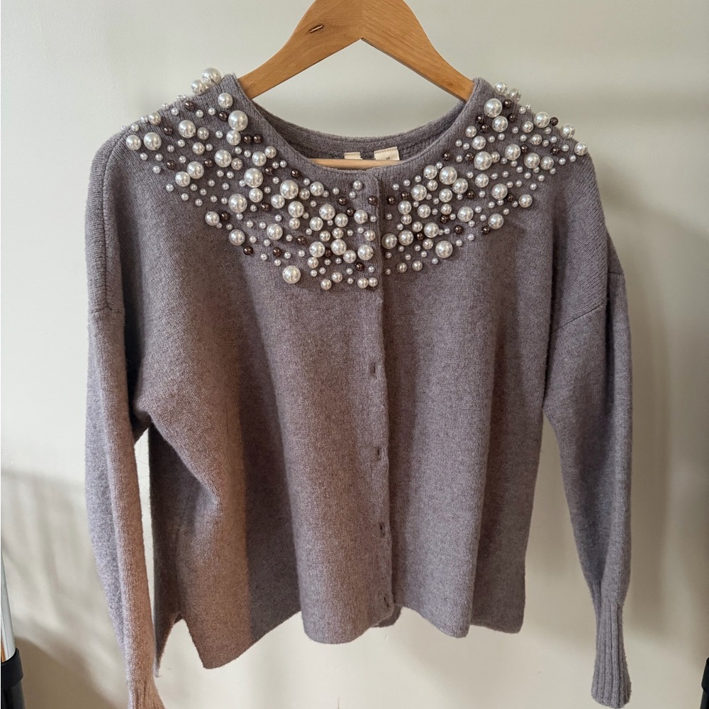 Moth Pearl-Embellished Sweater in Gray